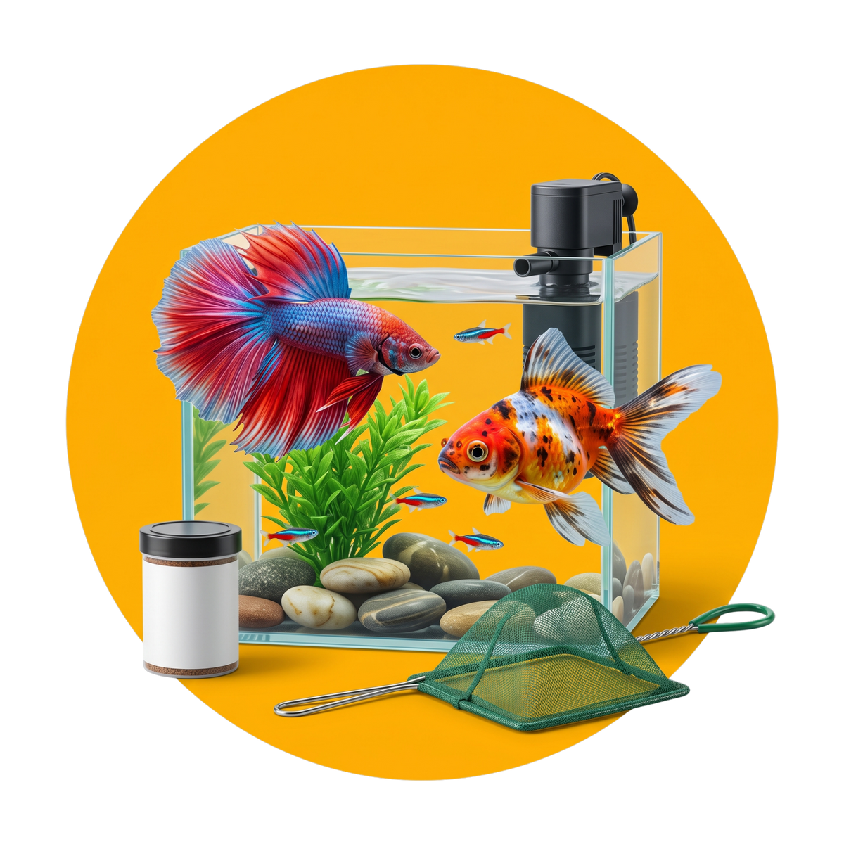 Aquário com peixes ornamentais coloridos — coleção Tudo para Peixes