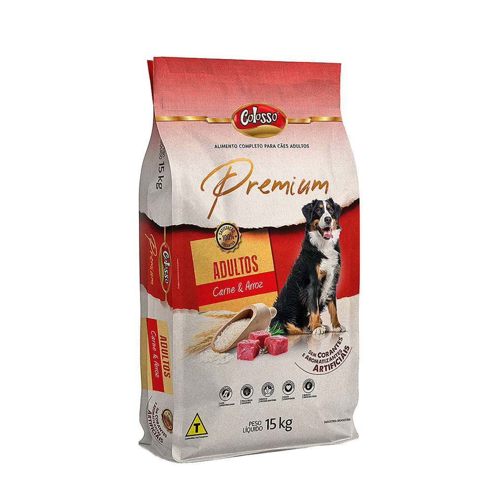Colosso Premium Adultos - ração para cães adultos sabor carne e arroz 15kg