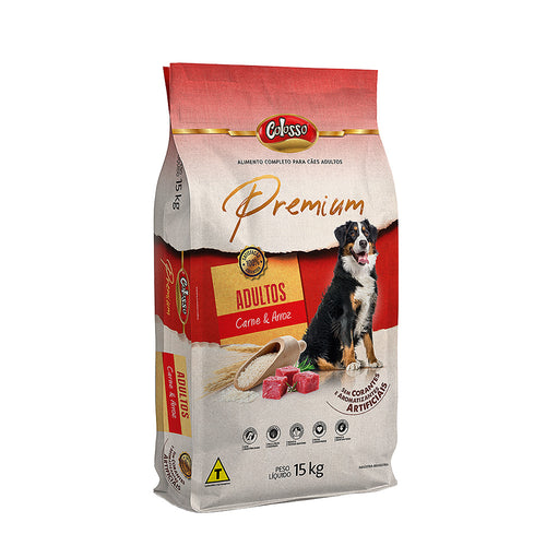 Colosso Premium Adultos - ração para cães adultos sabor carne e arroz 15kg