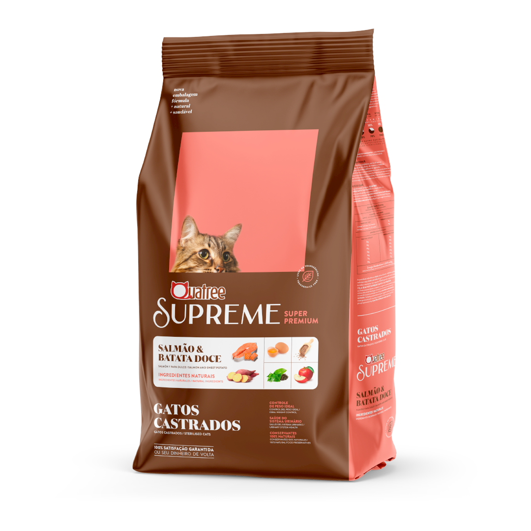 Quatree Supreme Natural Gatos Castrados Sabor Salmão 1,01kg