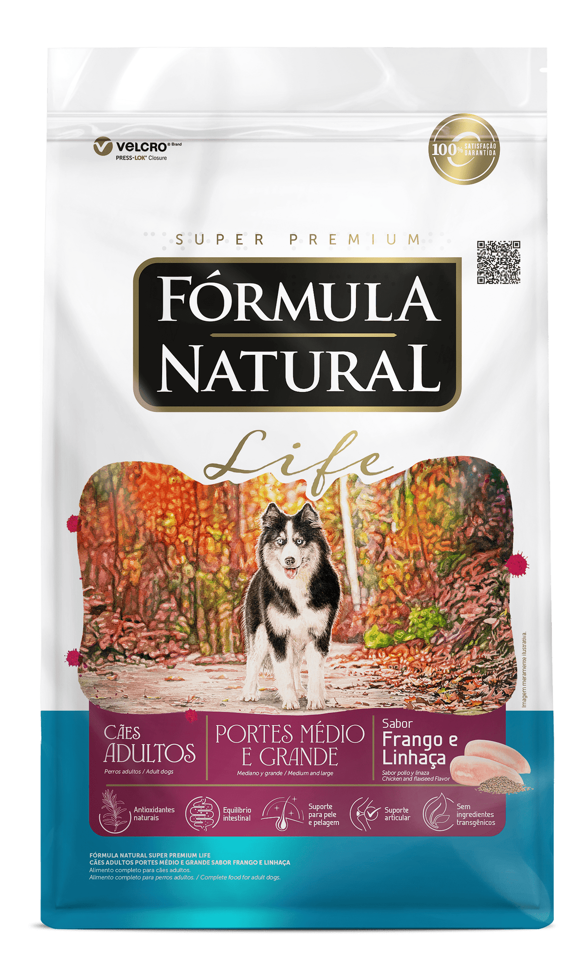 Fórmula Natural Life Cães Adultos Médio e Grande Frango e Linhaça 15kg