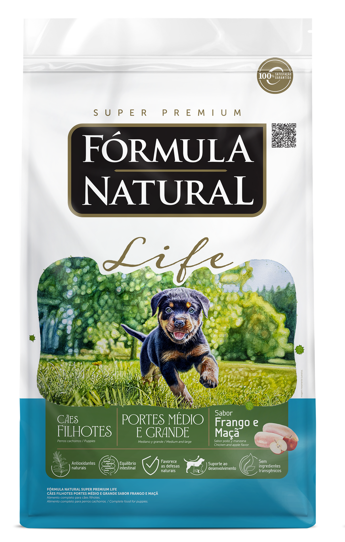 Fórmula Natural Life Cães Filhotes Médio e Grande Frango e Maçã 15kg