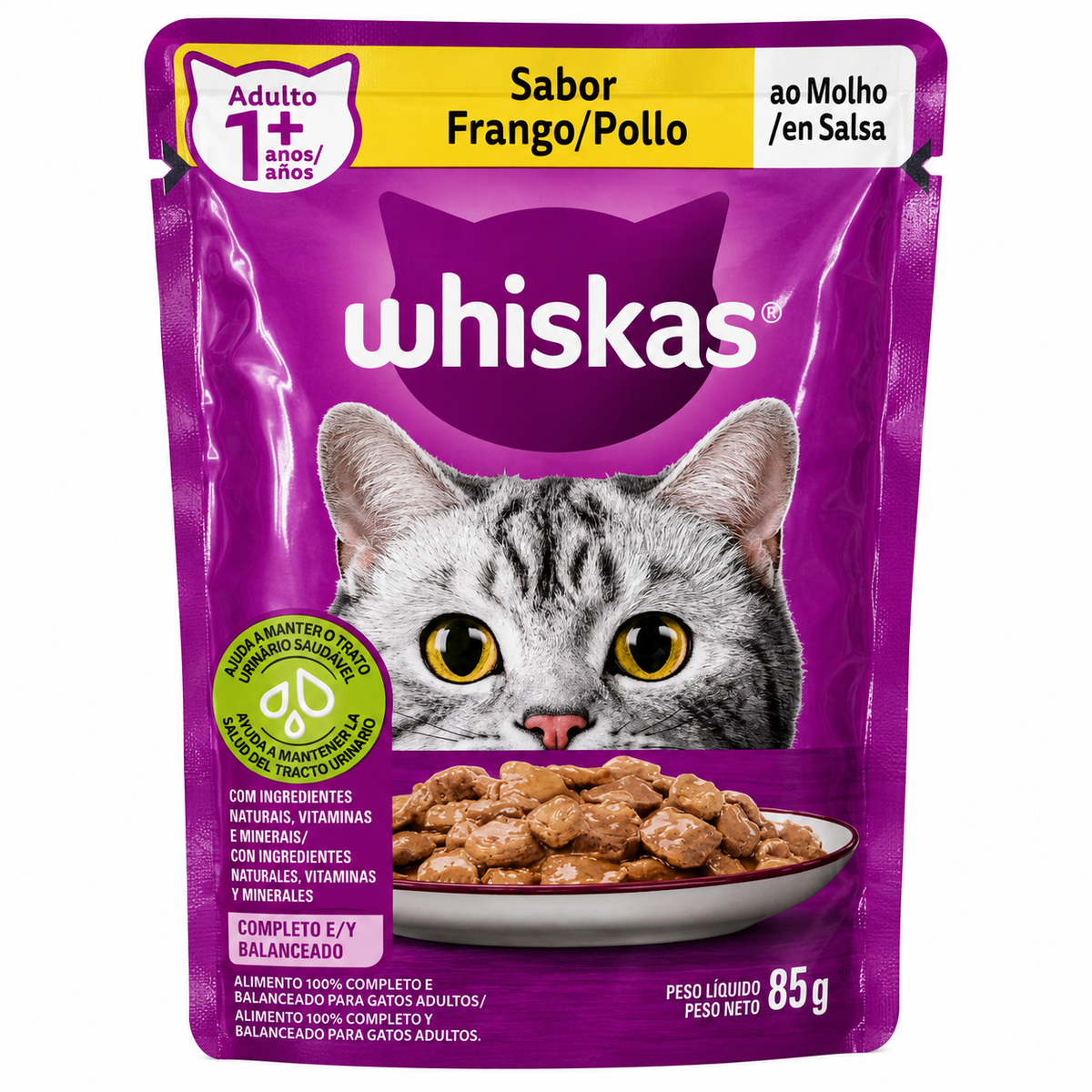 Whiskas Sachê — Gatos Adultos Sabor Frango ao Molho 85g