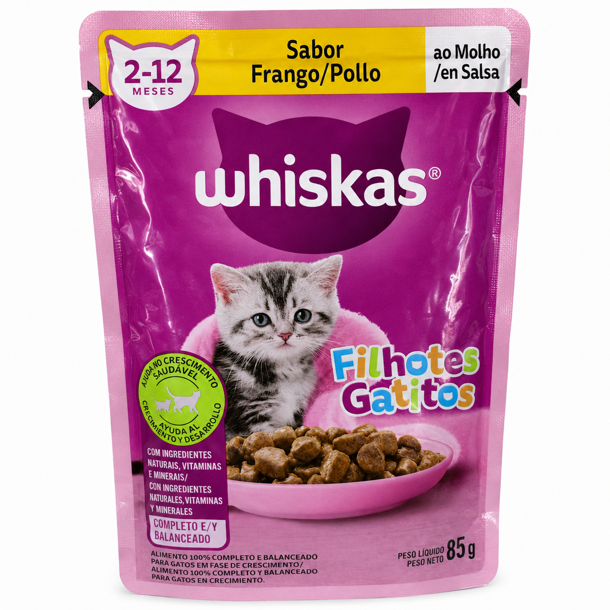 Whiskas Sachê — Gatos Filhotes 2-12 Meses Sabor Frango ao Molho 85g