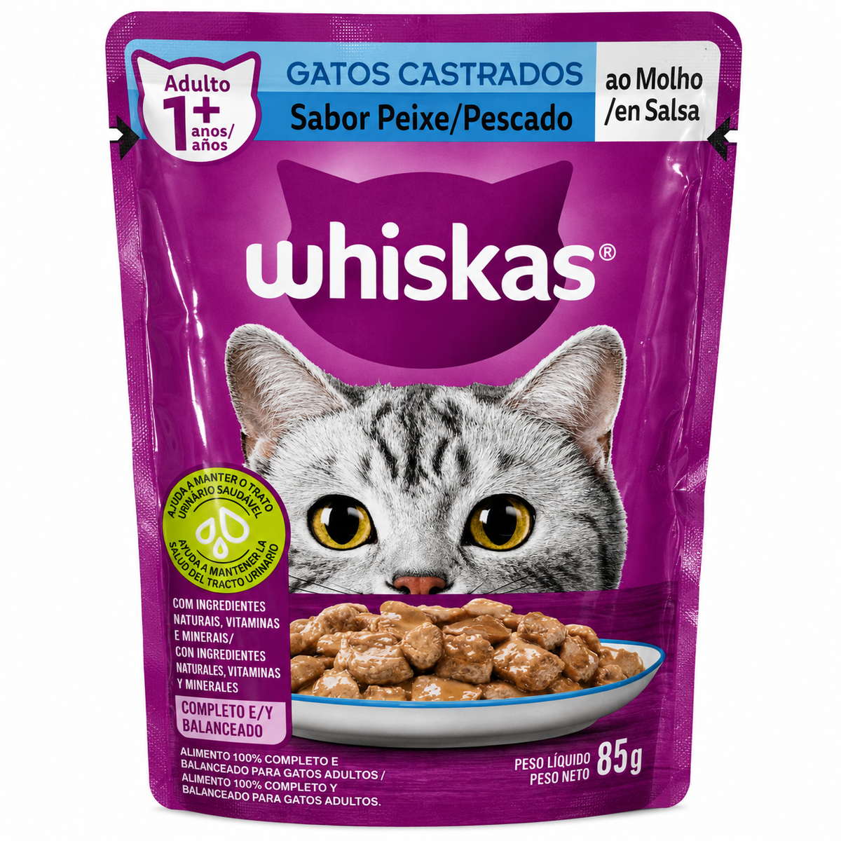 Whiskas Sachê — Gatos Castrados Sabor Peixe/Pescado ao Molho 85g