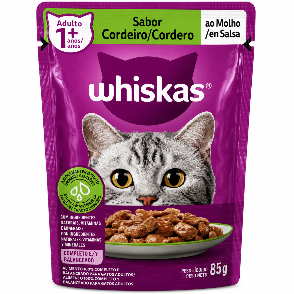 Whiskas Sachê — Gatos Adultos Sabor Cordeiro ao Molho 85g