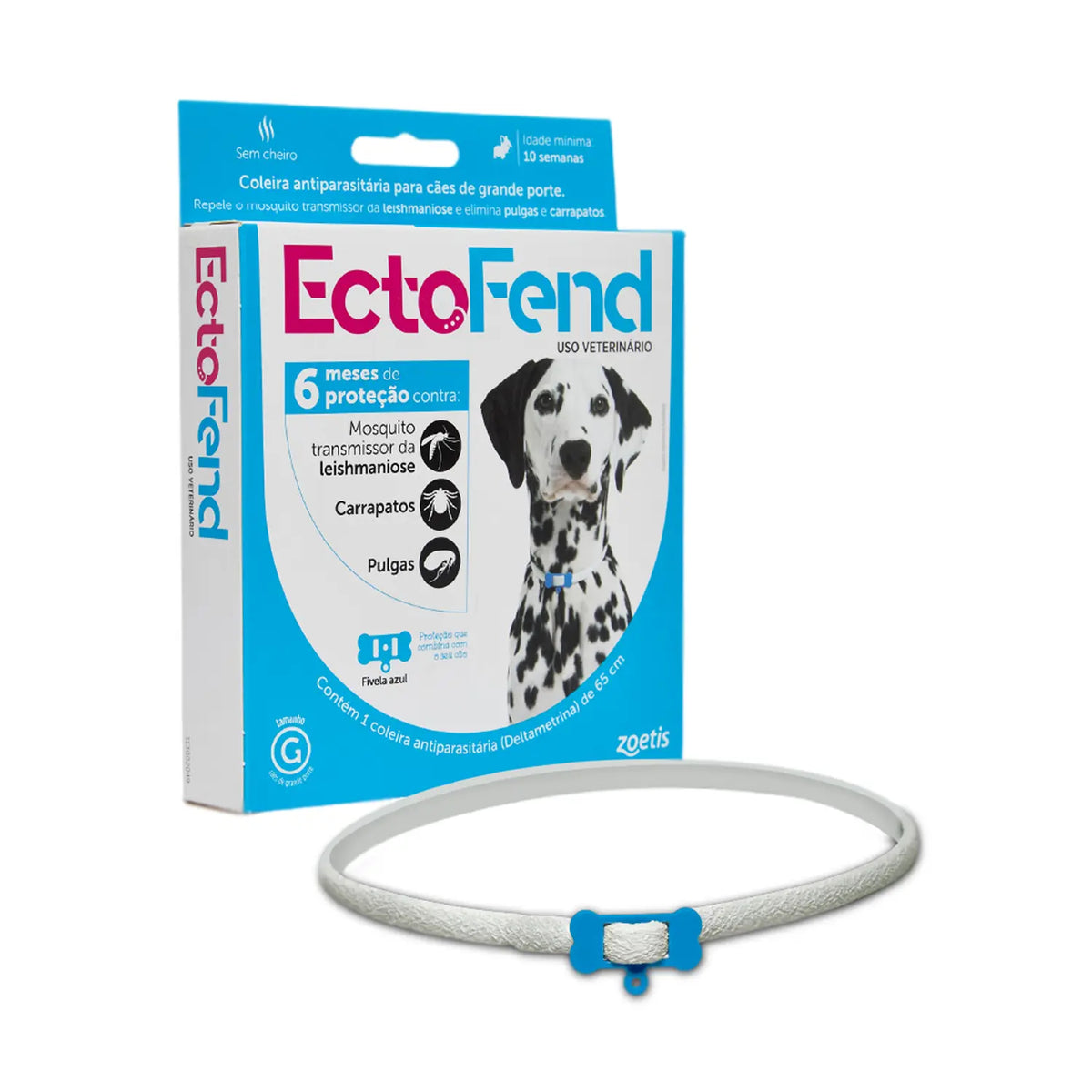 EctoFend Coleira Antiparasitária Cães Grande Porte Azul 65cm