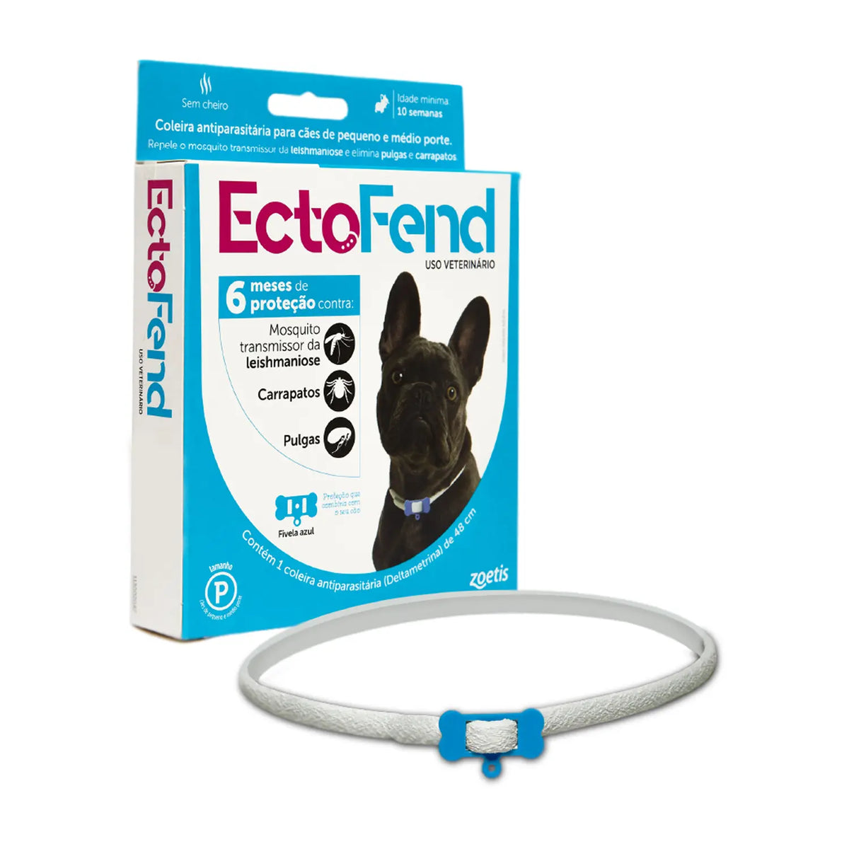 EctoFend Coleira Antiparasitária Cães Pequeno e Médio Porte Azul 48cm