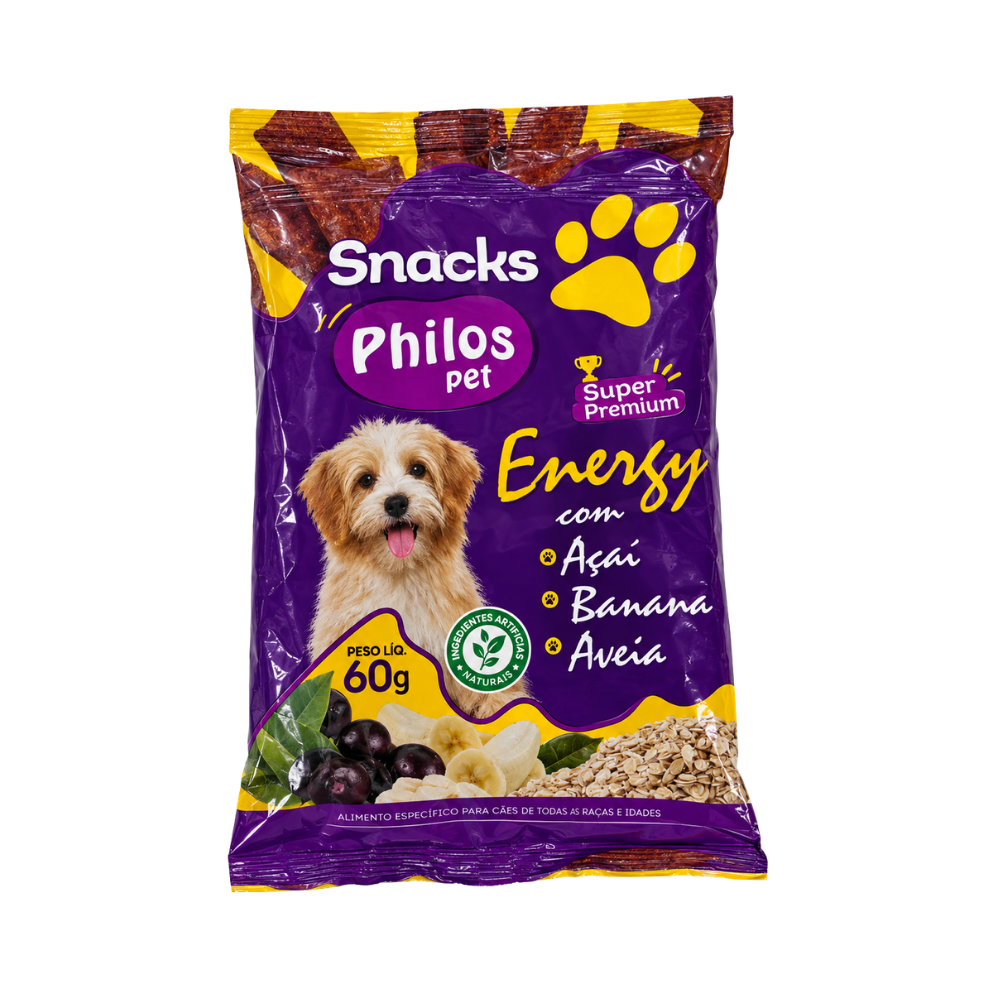 Snacks Philos Pet Energy — Cães Sabor Açaí, Banana e Aveia 60g