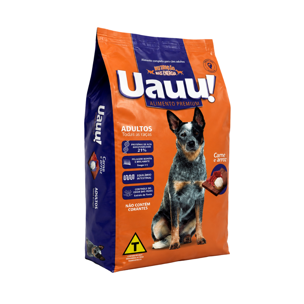 Uauu! Alimento Premium — Cães Adultos Sabor Carne e Arroz 15kg