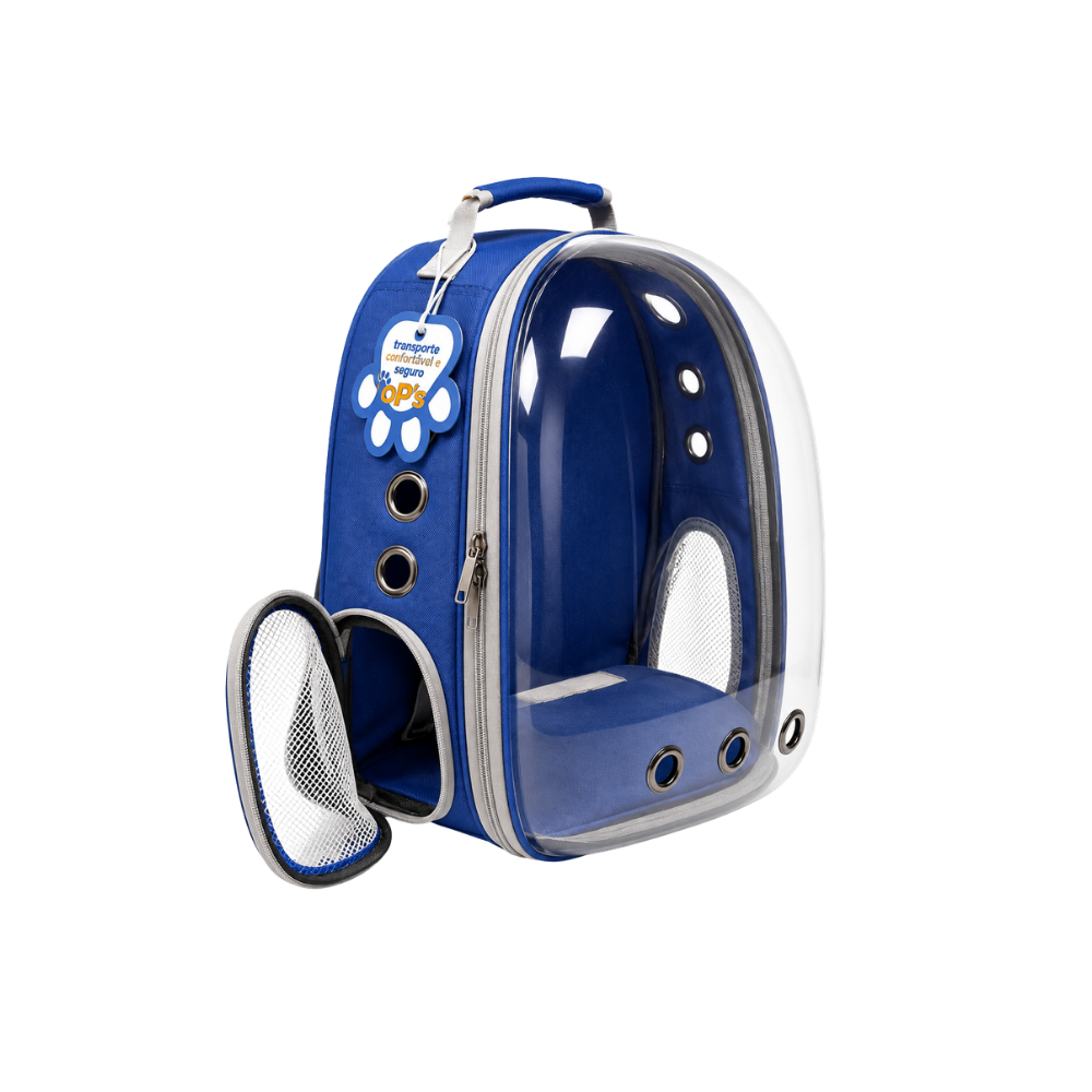 Mochila Transportadora Bolha Transparente — Azul
